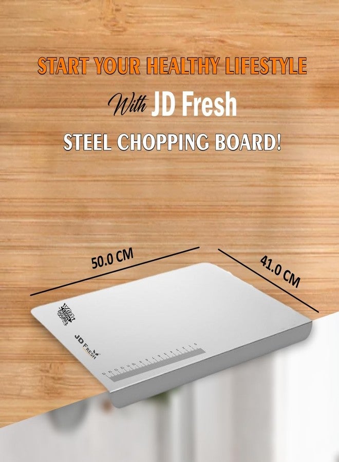 JD FRESH Extra Large 304 Stainless Steel Chopping Board/Cutting Board/Non Slip/Chopping Board for Kitchen/Vegetable Cutting Board/Kitchen Cutting Boards/Vegetable Cutter Steel (50 x 41 cm) - Image 2